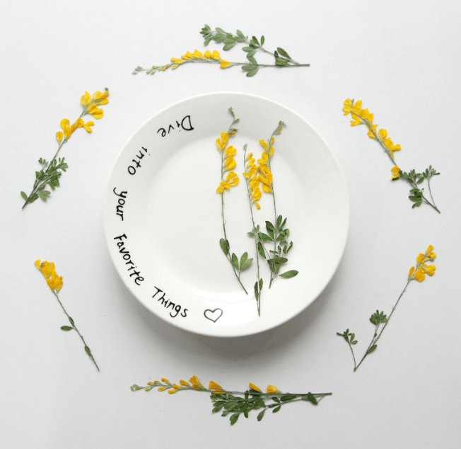 Yellow Pressed Flower Stems, Natural Dried Flowers, 6 PCS